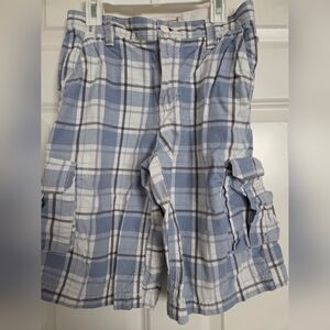 kids Blue Plaid Cargo Shorts